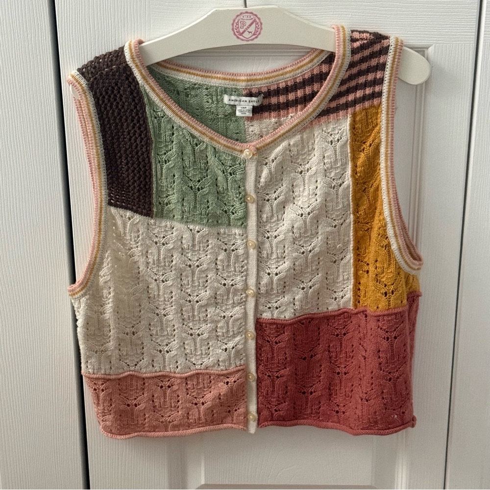 American Eagle Patchwork Button Up Knit Sweater V… - image 3